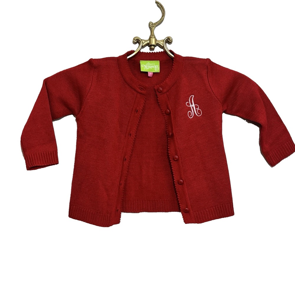Classic Whimsy Red Cardigan Sweater Mongogram A size 2 Toddler